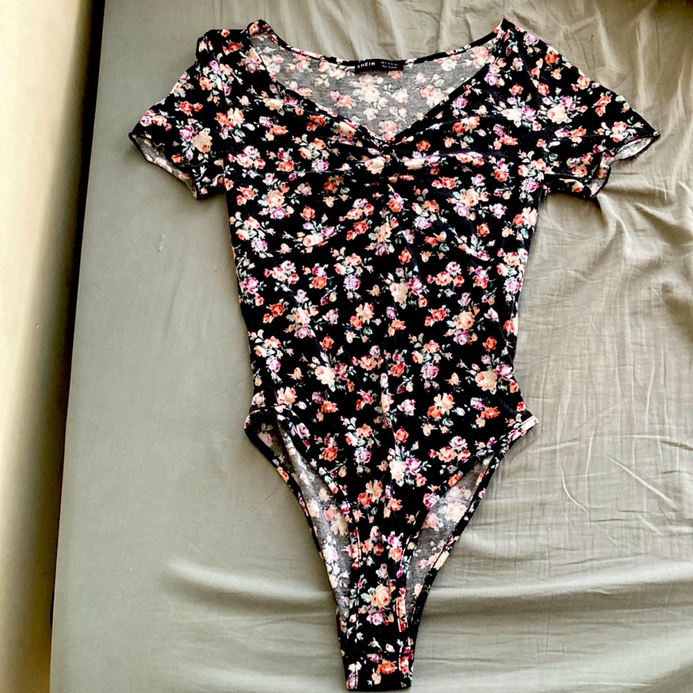 Black floral body suit